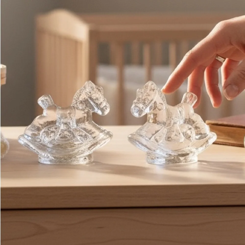 CANDLE HOLDERS Vintage 90s Rocking Horse Glass Figurine Set of 2​ pair birthday